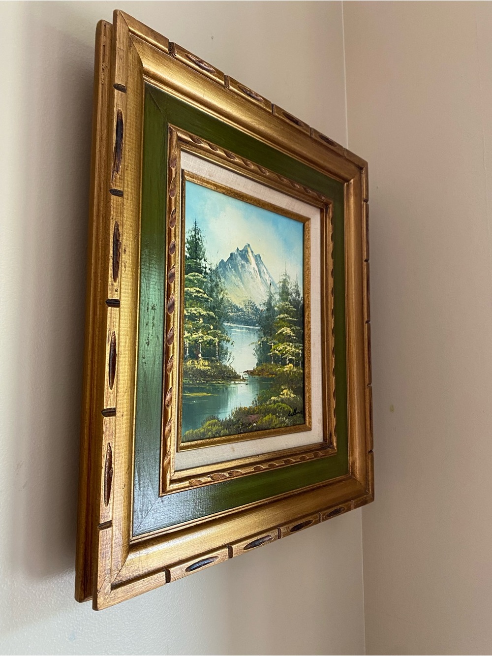 Original Framed Mountain Lake Landscape oil Painting - Picture 2 of 7